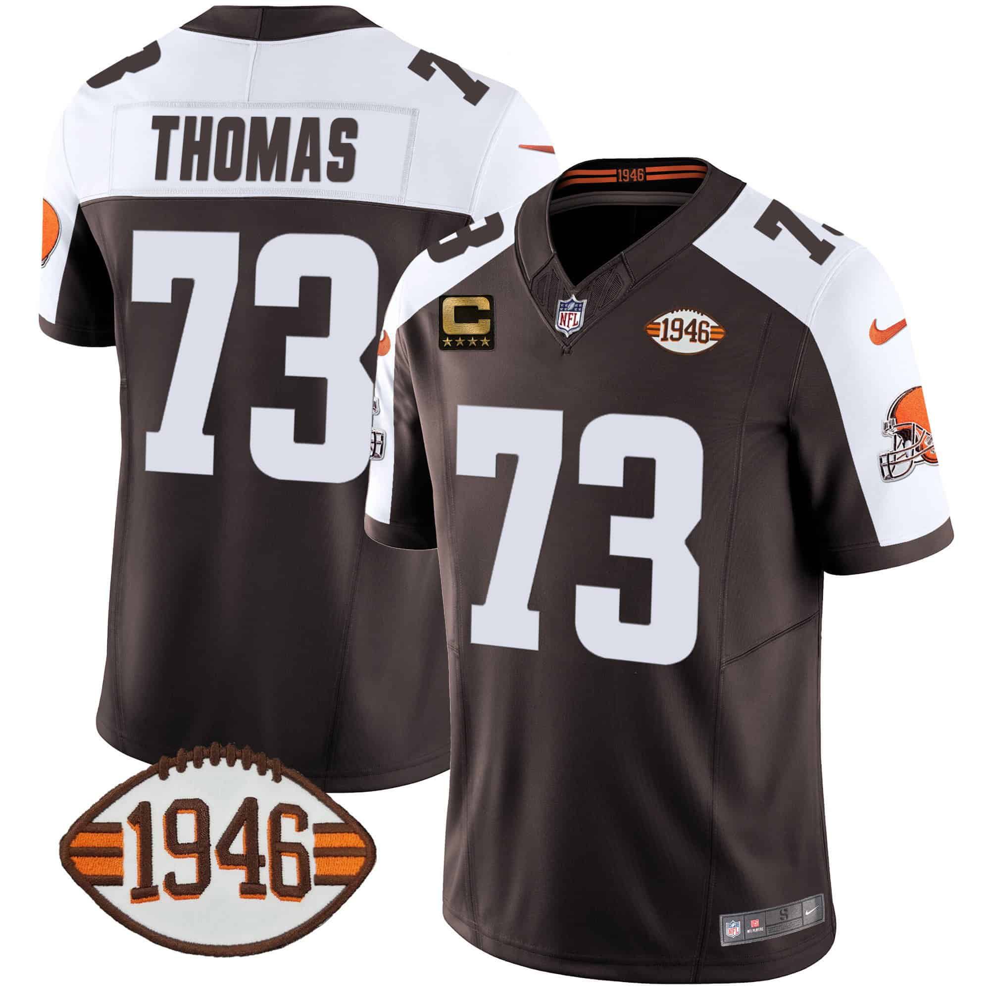 Men Cleveland Browns 73 Thomas Brown 1946 75th Anniversary Patch 2024 Nike NFL Jersey